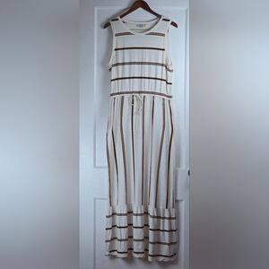 Loft Outlet Striped Cream Color Knit Maxi Dress L